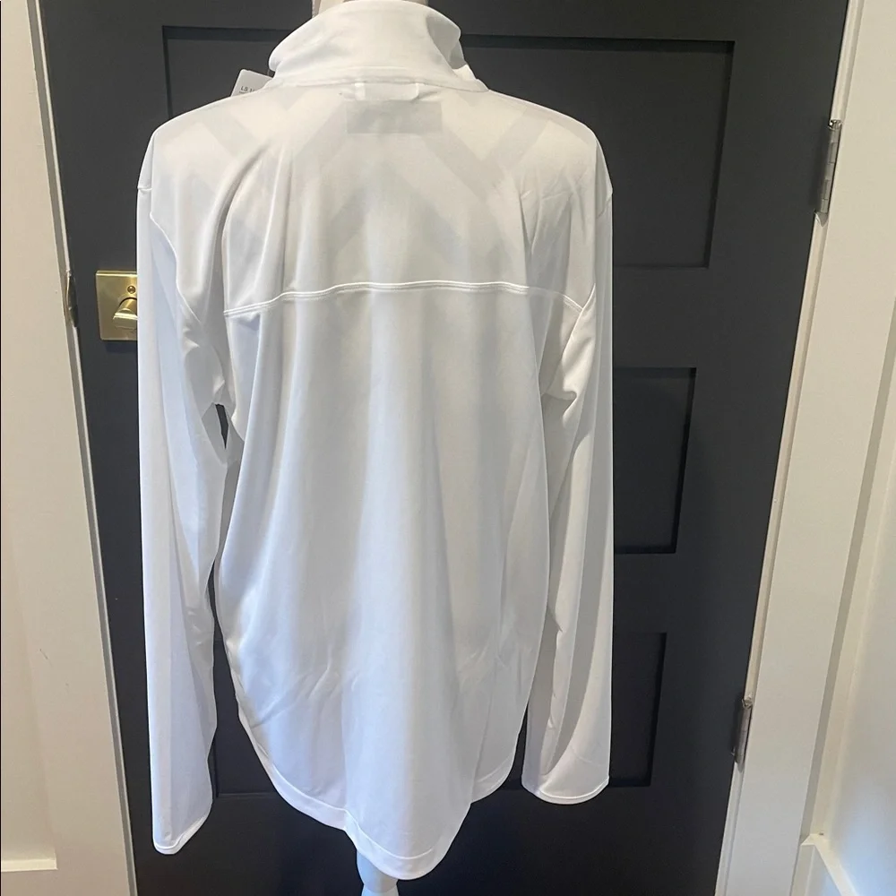 Adidas Athletic Sporty White Quarter Zip Long Sleeve Pull Over Size M